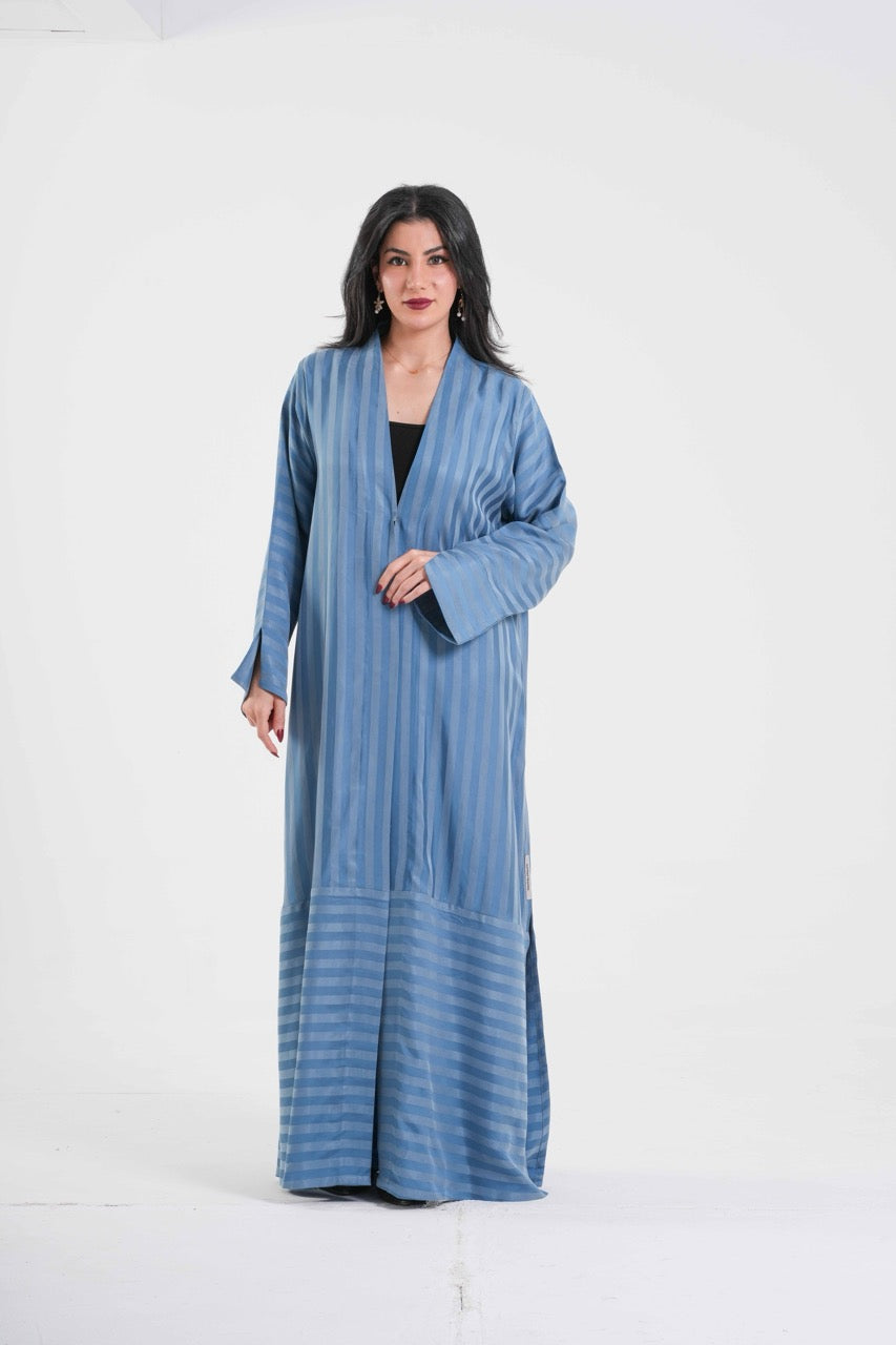 Blue Abaya with Printed Scarf - Long Sleeve Traditional Dress
