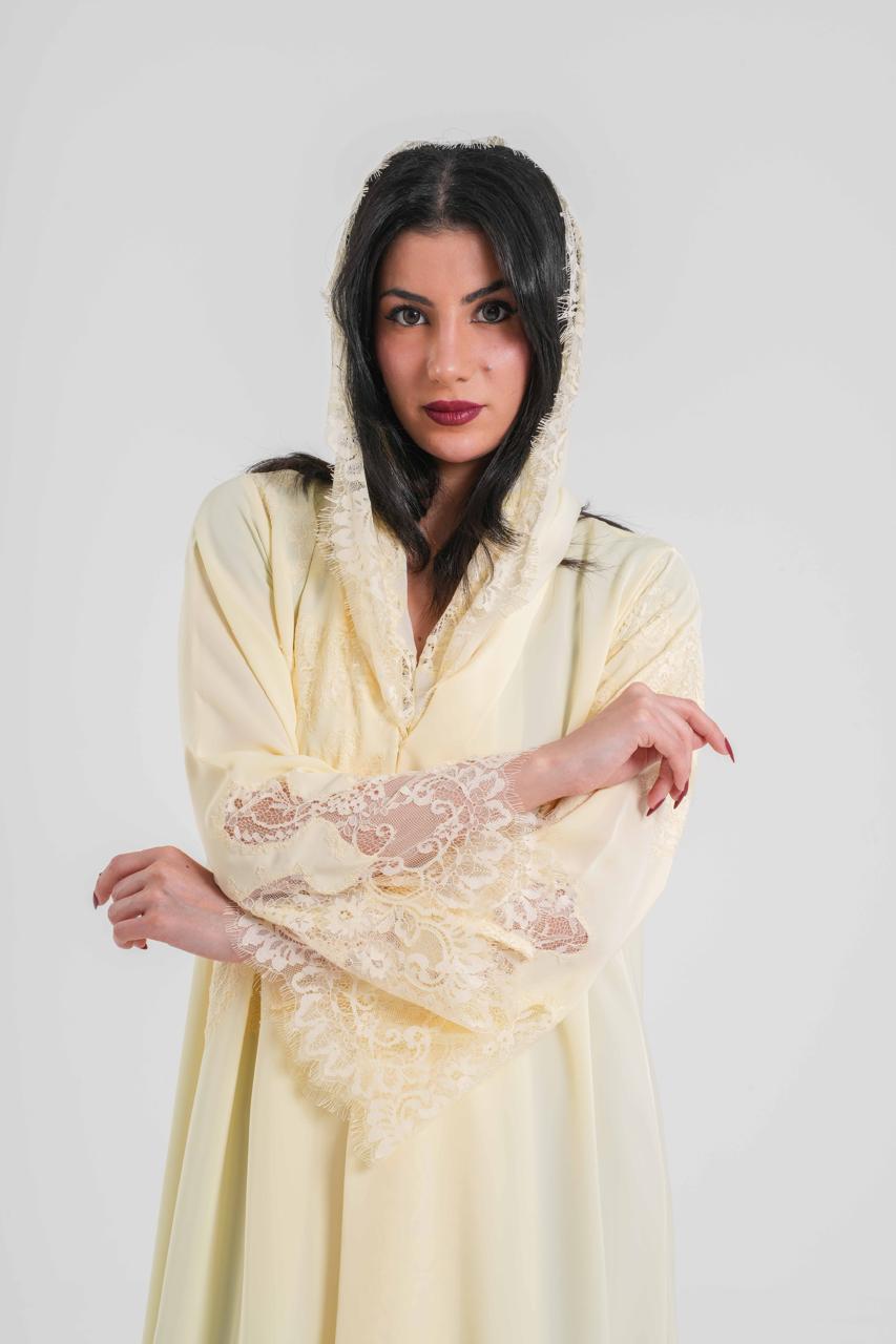 OSH0021 - Butter yellow in premium Nada adorned with exquisite lace