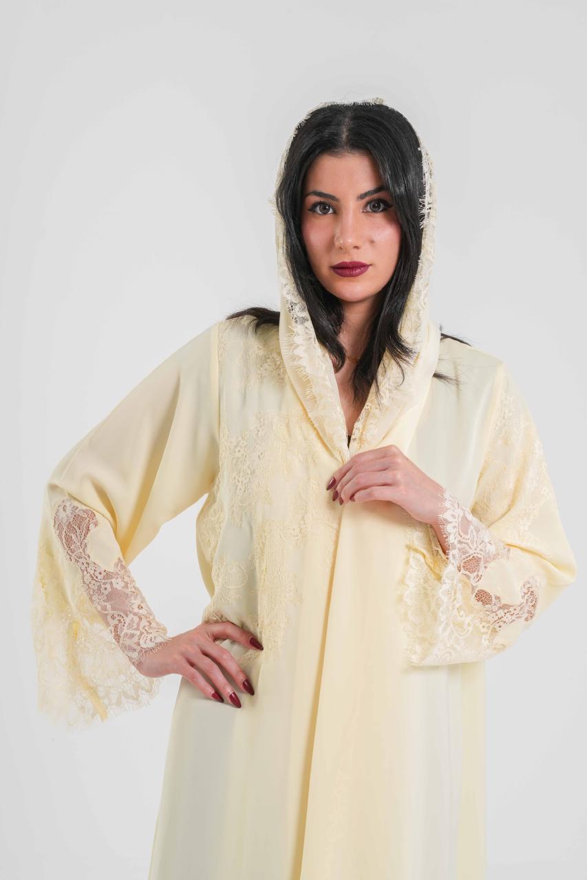 OSH0021 - Butter yellow in premium Nada adorned with exquisite lace