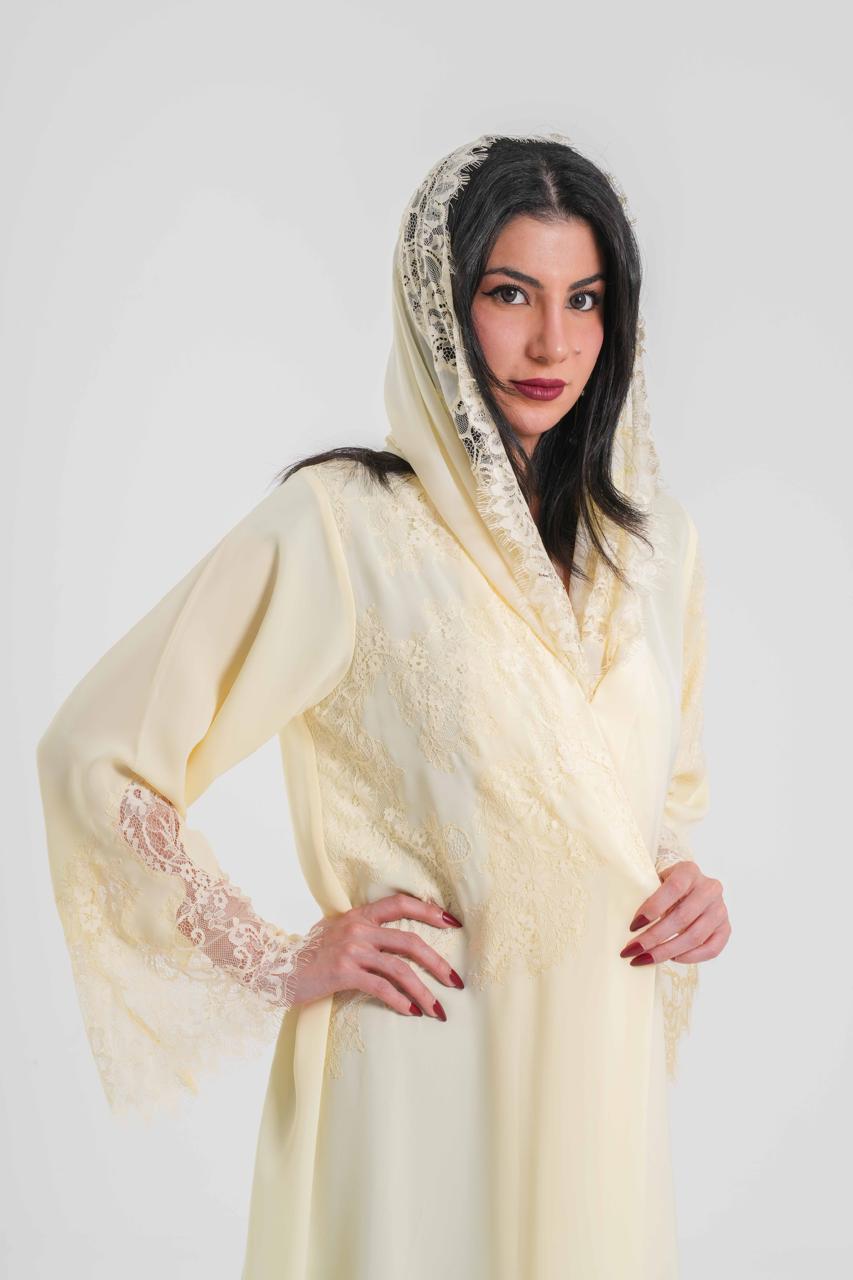 OSH0021 - Butter yellow in premium Nada adorned with exquisite lace