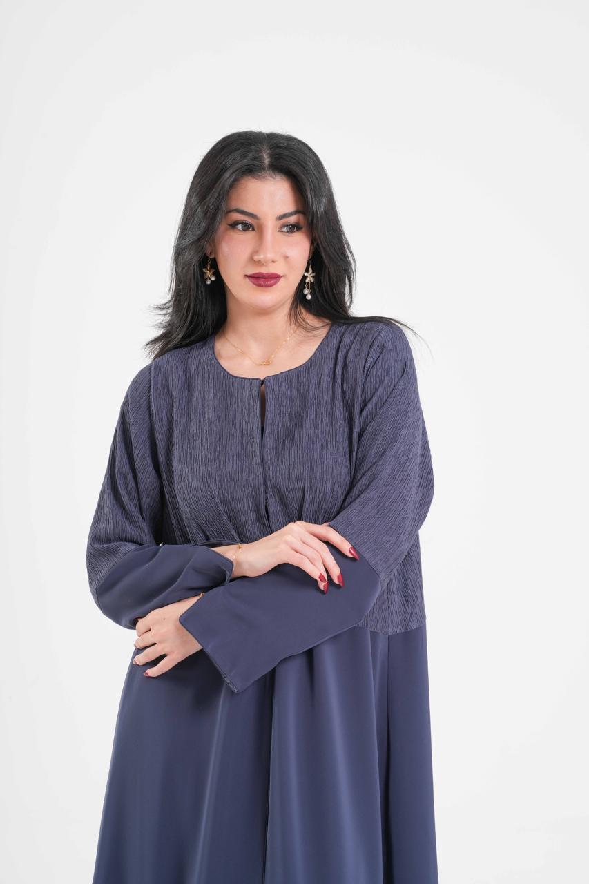 OSH0042 - Dark Grey Two-Tone Italian Crepe Abaya