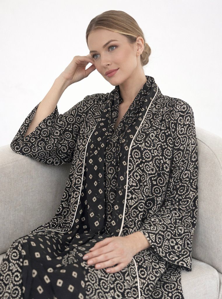 OSH0060 - Black and White Korean Silk Printed Abaya