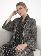 OSH0060 - Black and White Korean Silk Printed Abaya