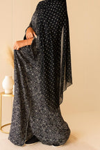 OSH0060 - Black and White Korean Silk Printed Abaya