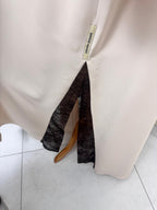 OSH0071 - Taupe Italian crepe with delicate French lace