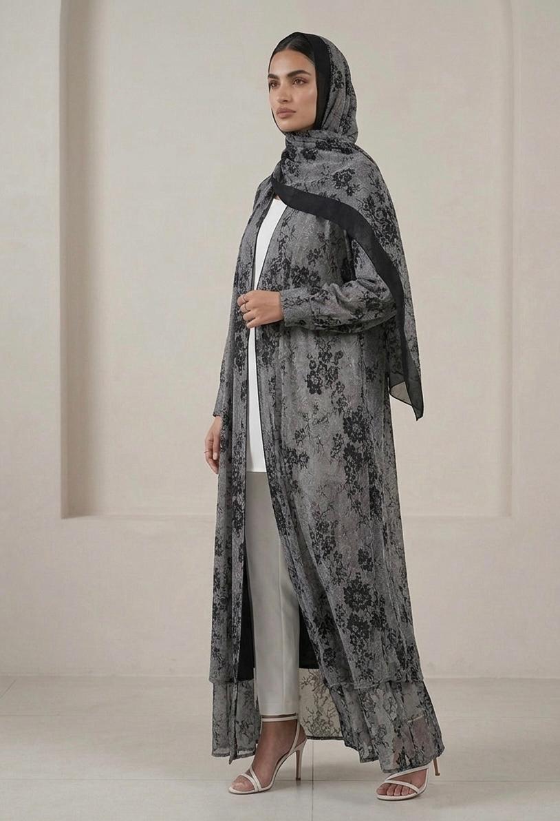 OSH0073 - Oshana’s monochrome chiffon abaya